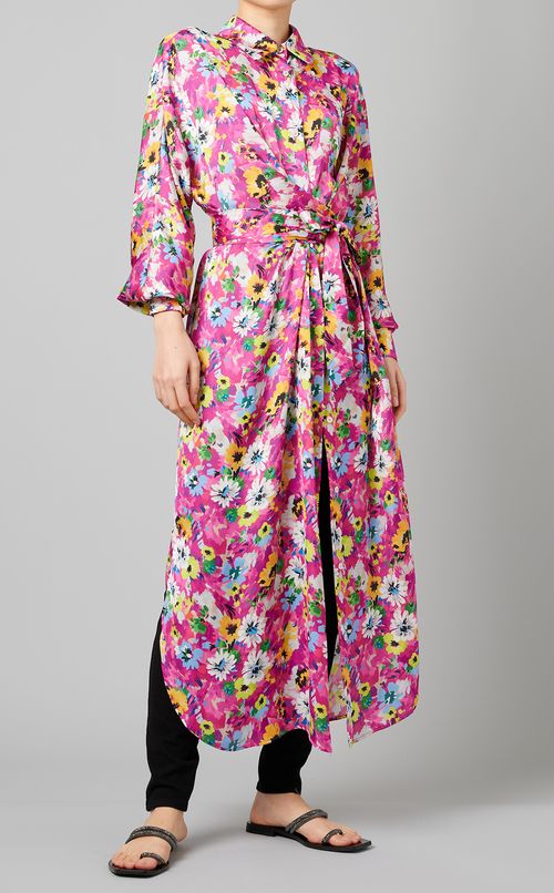 フラワープリントシャツワンピース