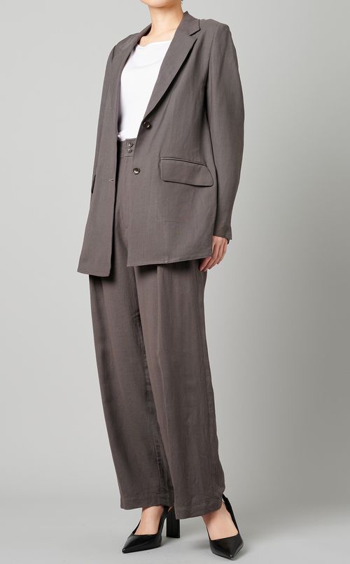 リネン混フロントタックパンツ