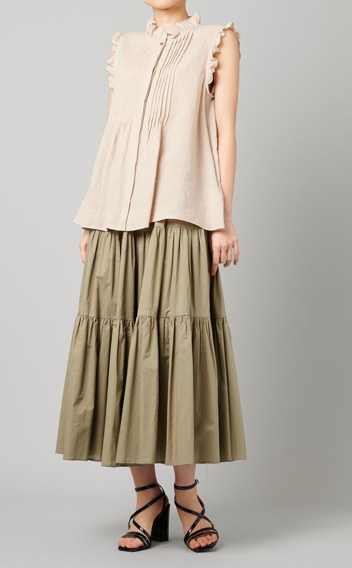 フリルノースリーブリネンブラウス