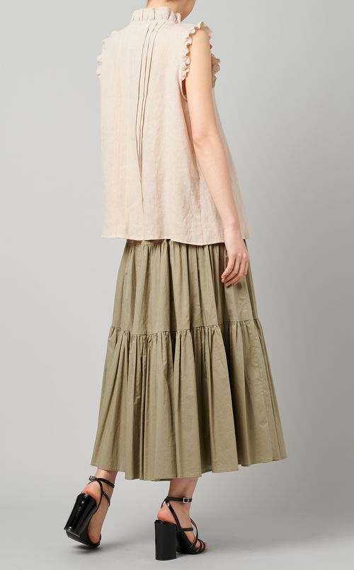 フリルノースリーブリネンブラウス