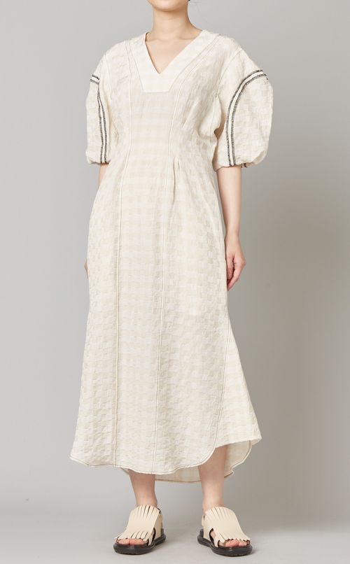 バルーンスリーブチェックワンピース