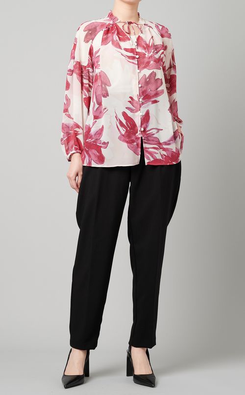 フラワーモチーフシフォンブラウス