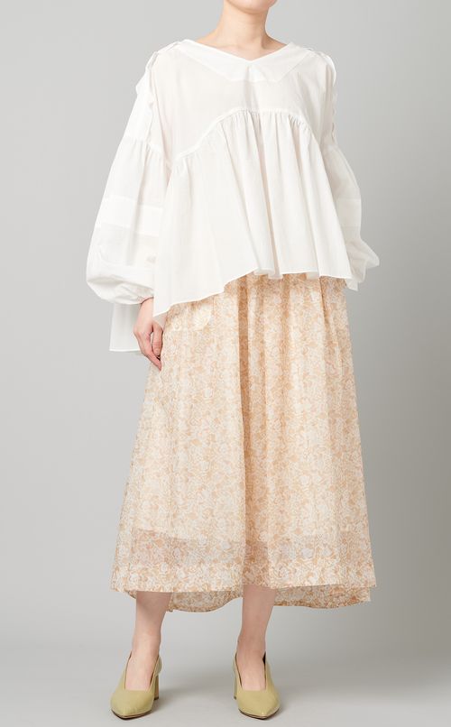 コットン混Vネックブラウス