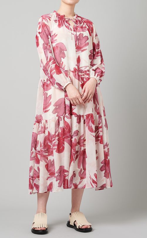 フラワーモチーフシフォンワンピース