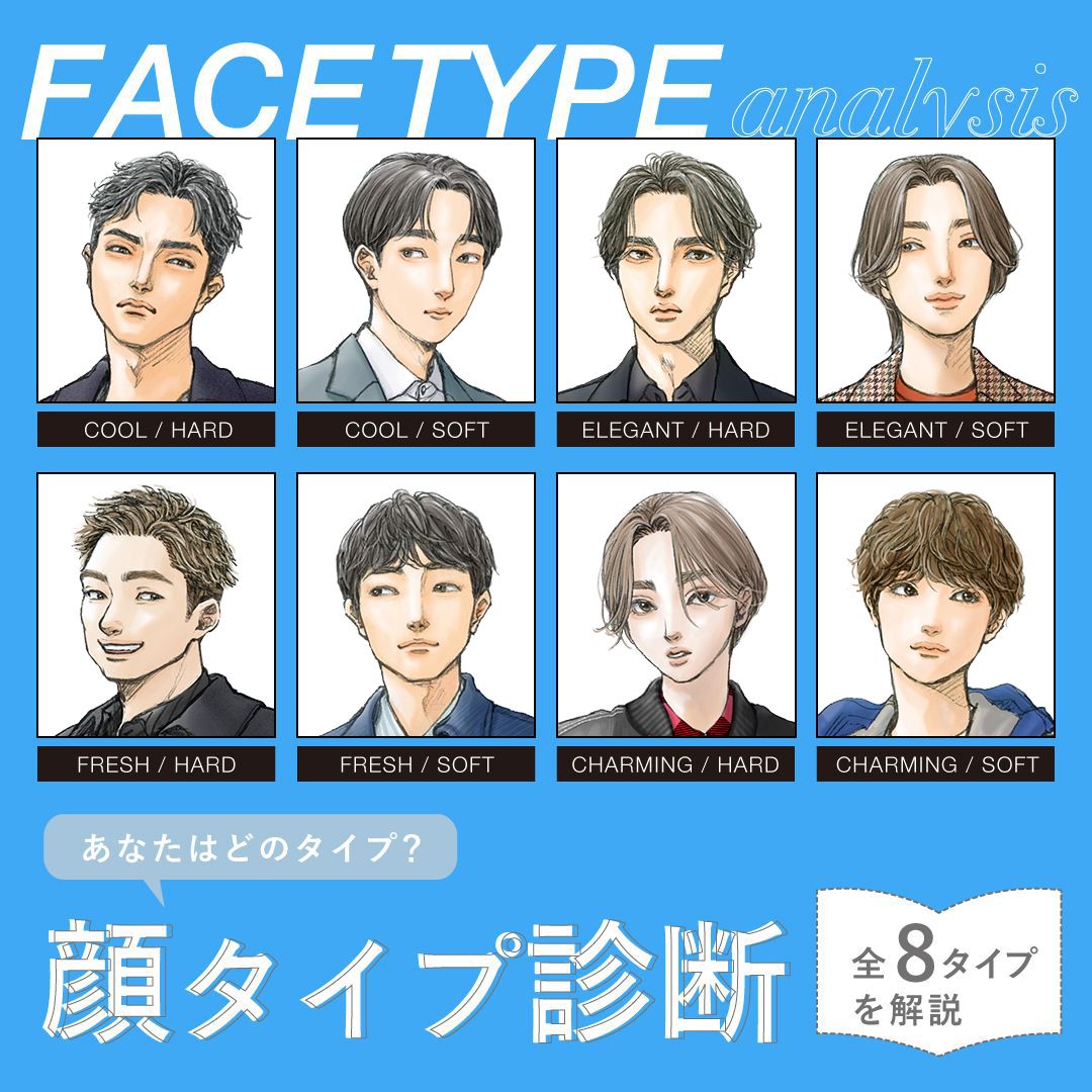 【無料メンズ顔タイプ診断付き】男性の8つの顔タイプ・芸能人・似合う服を解説
