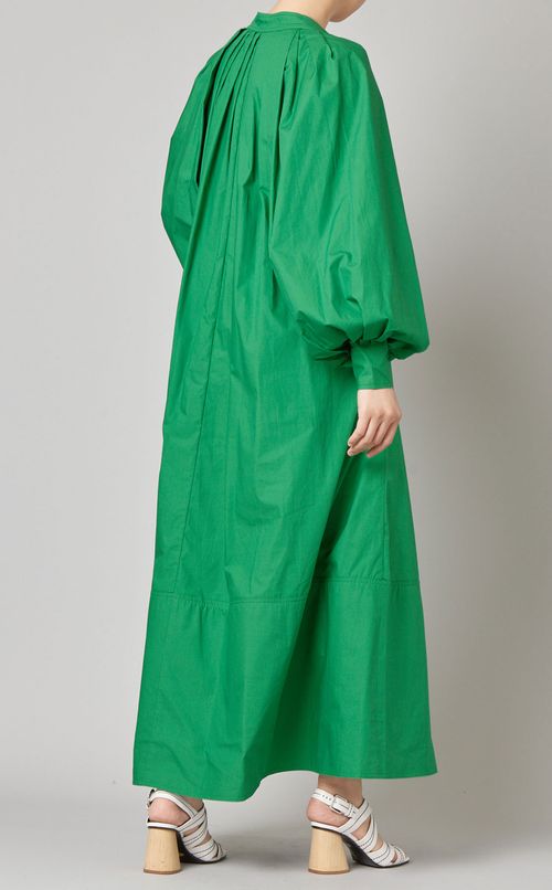 タックギャザーVネックロングドレス