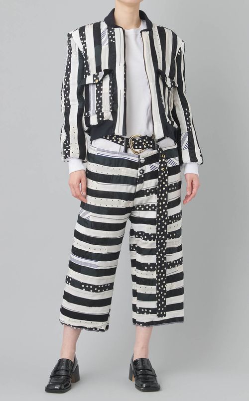 【roop】BW stripe baker pants