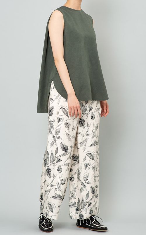 リネン混プリントイージーパンツ