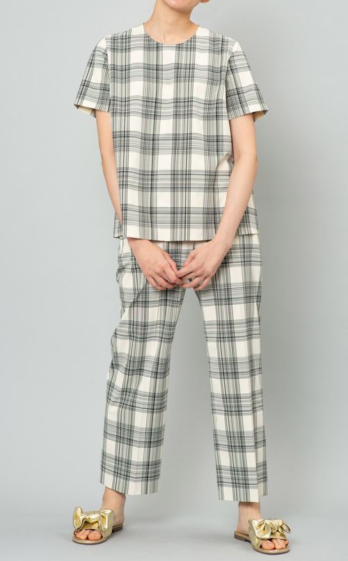 チェックプリントクロップドパンツ