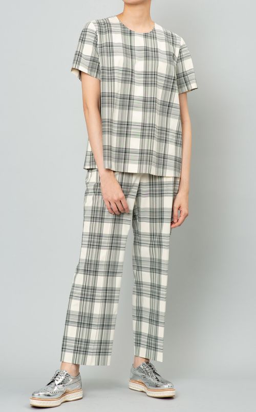 チェックプリントクロップドパンツ