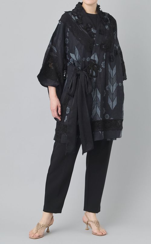 【roop】花（機械刺繍）&レースの着物の羽織