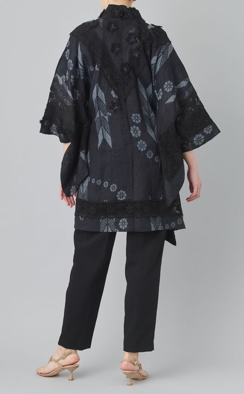 【roop】花（機械刺繍）&レースの着物の羽織