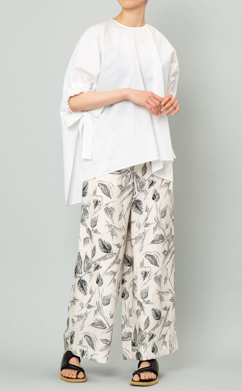 リネン混プリントイージーパンツ