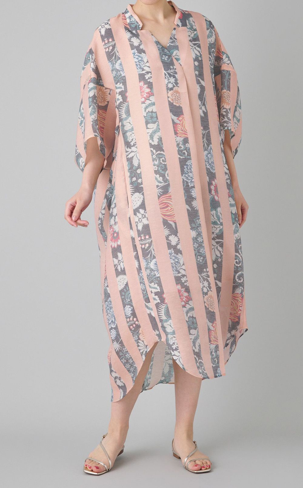 フラワープリントストライプワンピース