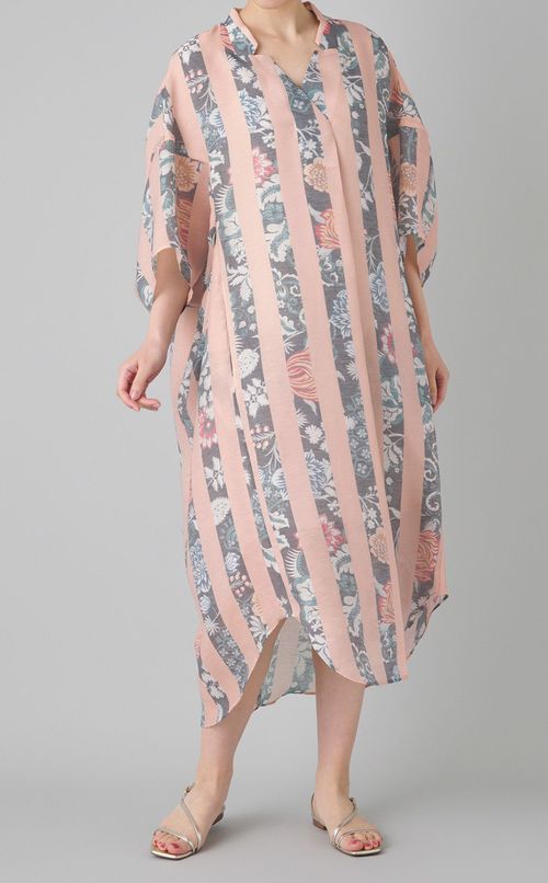 フラワープリントストライプワンピース