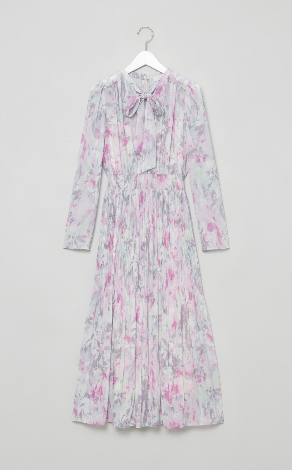 プリントボウタイプリーツワンピース