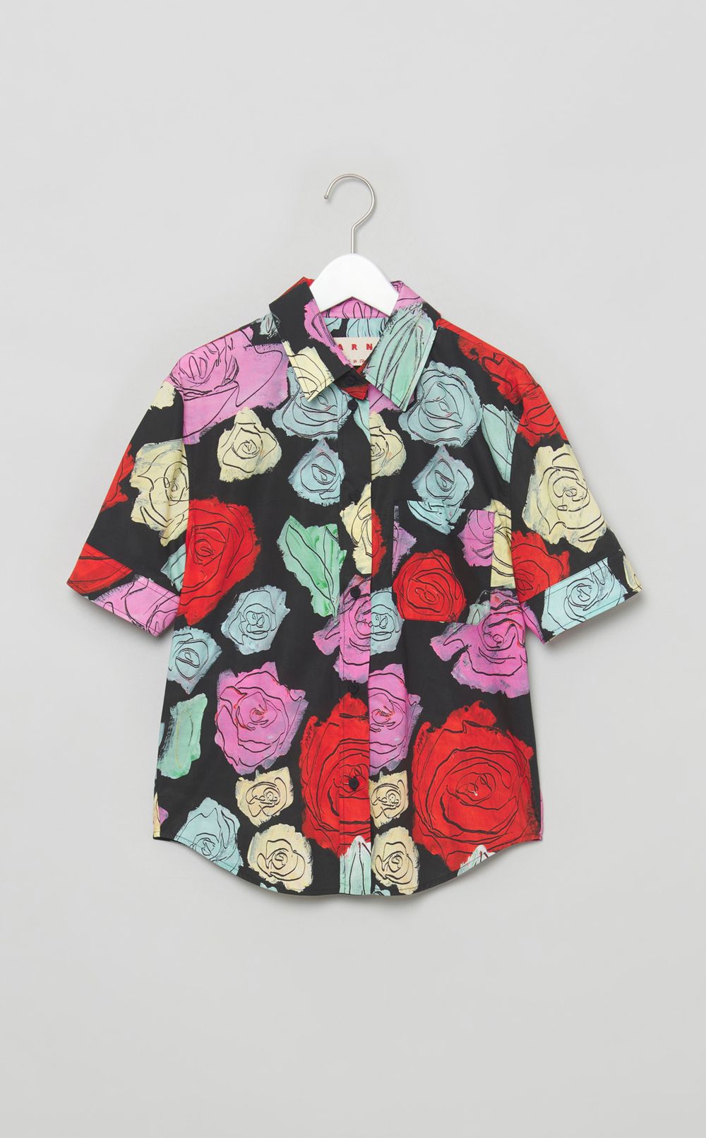 マルチカラーローズプリン卜ブラウス