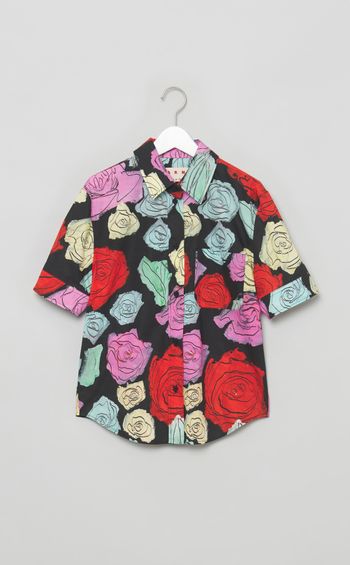 マルチカラーローズプリン卜ブラウス