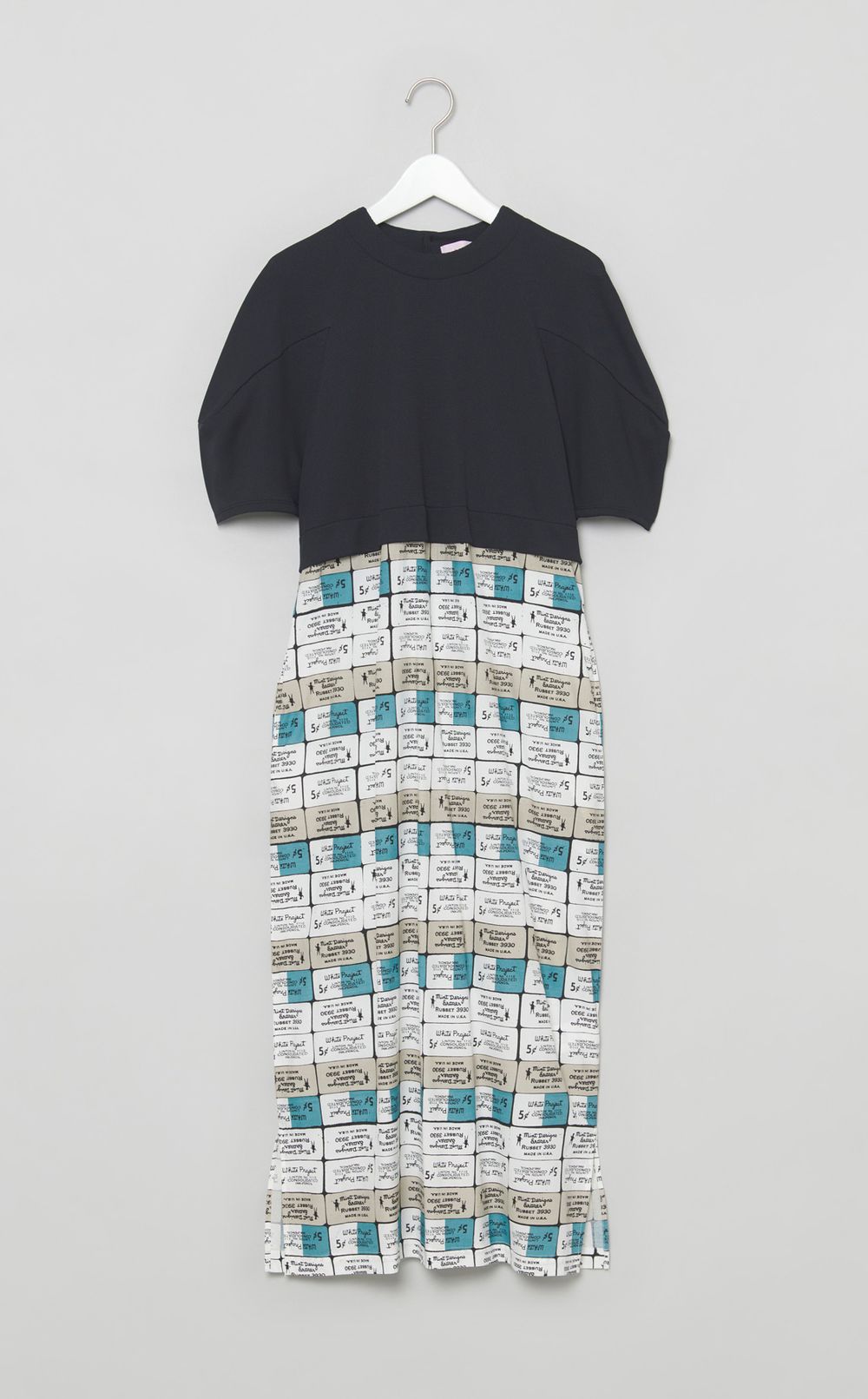 異素材コンビプリントワンピース