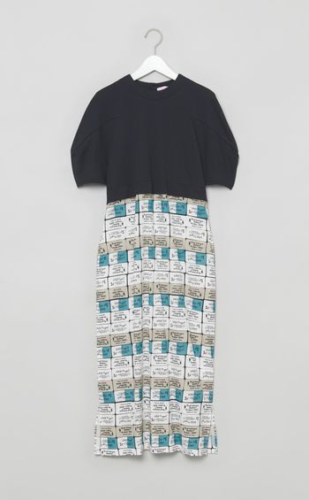 異素材コンビプリントワンピース