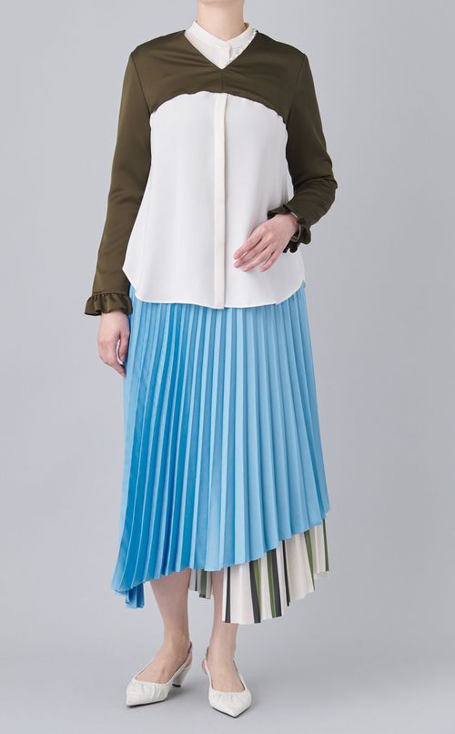 【roop】レイヤードパールサテンシャツ