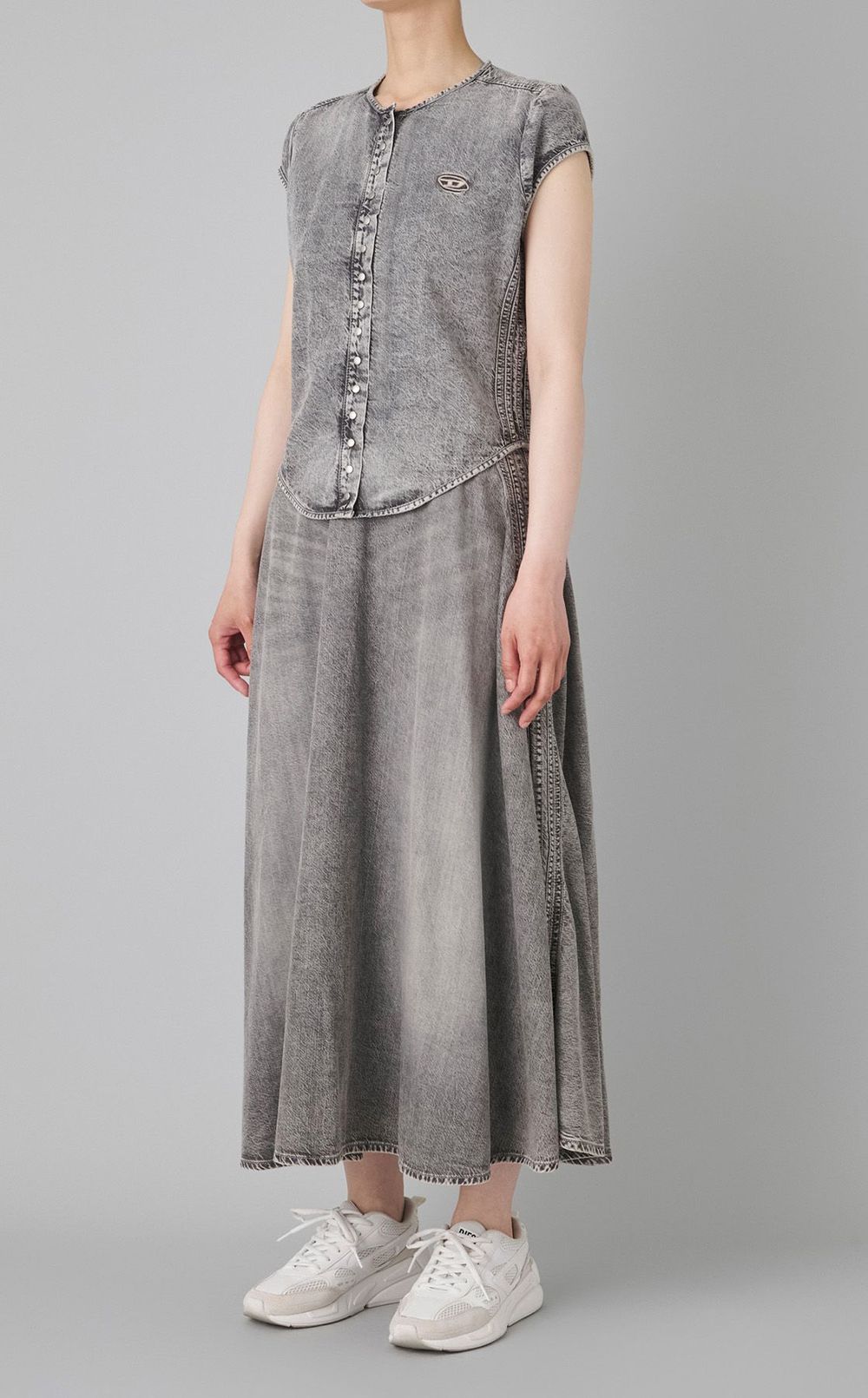 ウオッシュドデニムギャザーフレアスカート