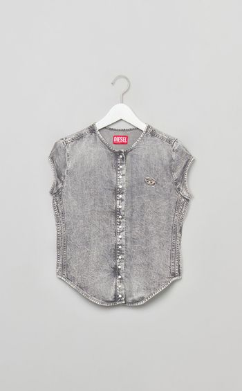 ウォッシュドデニムフレンチスリーブシャツ