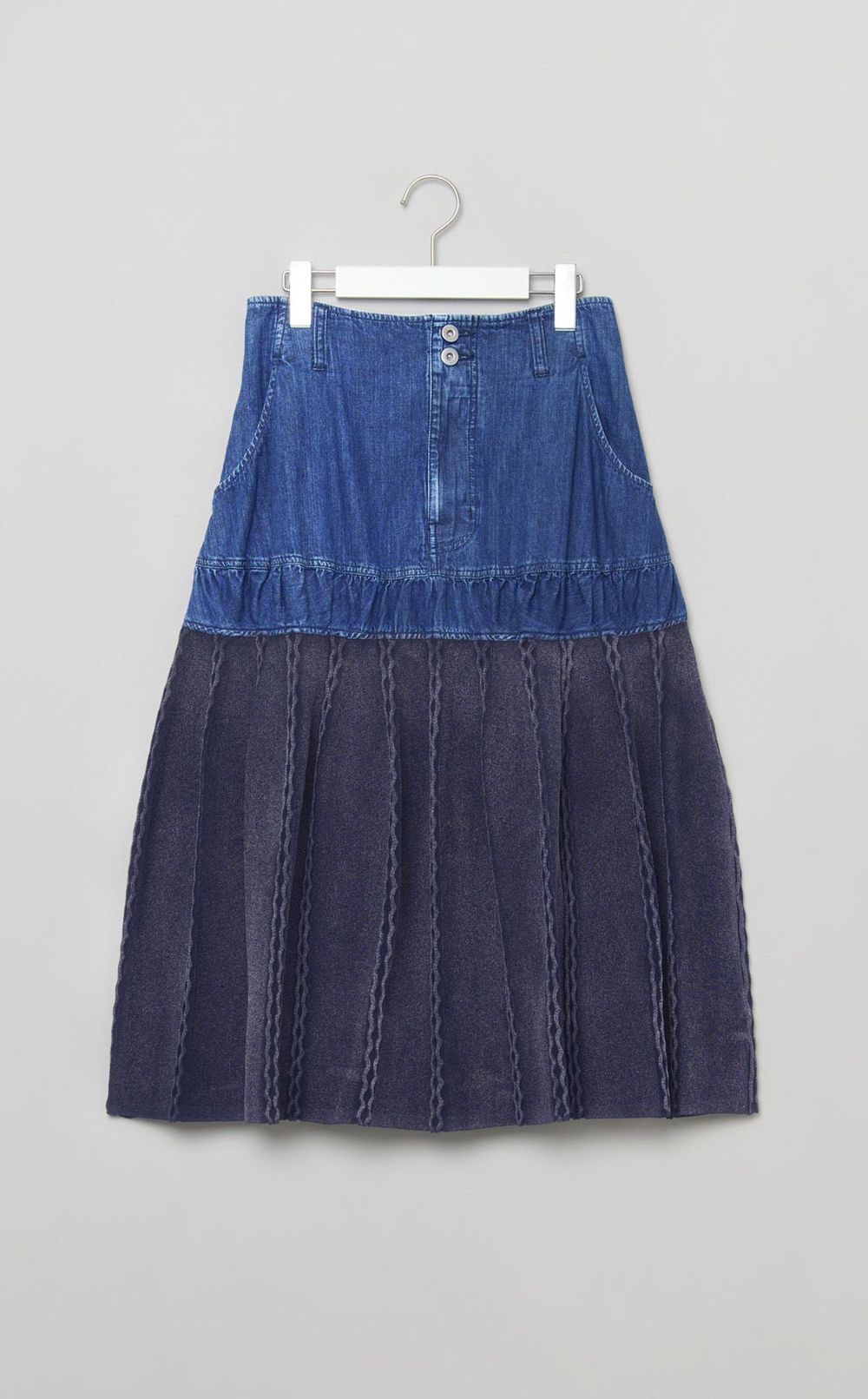 ウォッシュドデニム切替ニットスカート