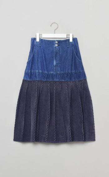 ウォッシュドデニム切替ニットスカート