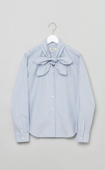 コットンストライプダブルボウブラウス