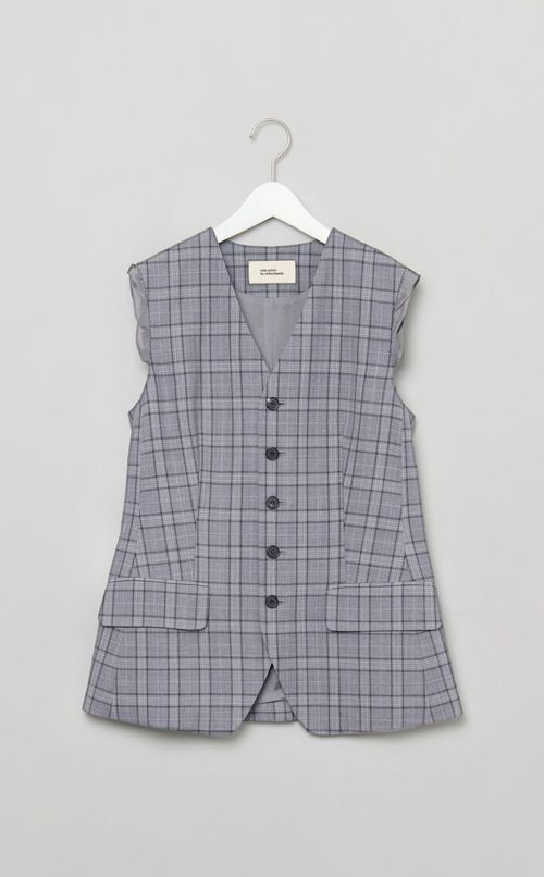 グレンチェックツイストトリムベスト