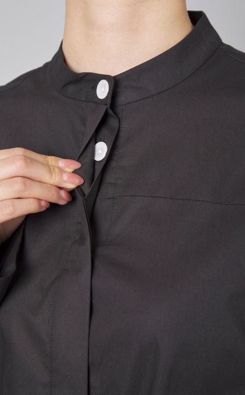 コットンポプリンベルテッドブラウス