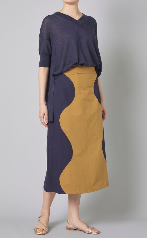 リネン混フレアハーフスリーブニット