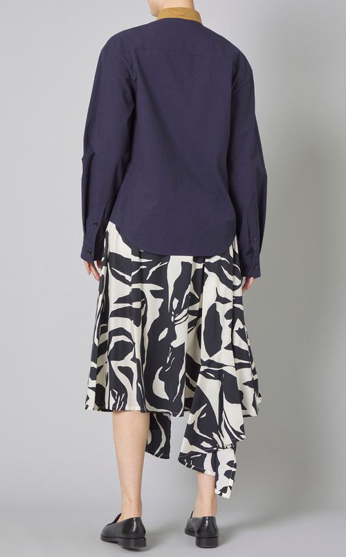 コットンバイカラースタンドカラーシャツ