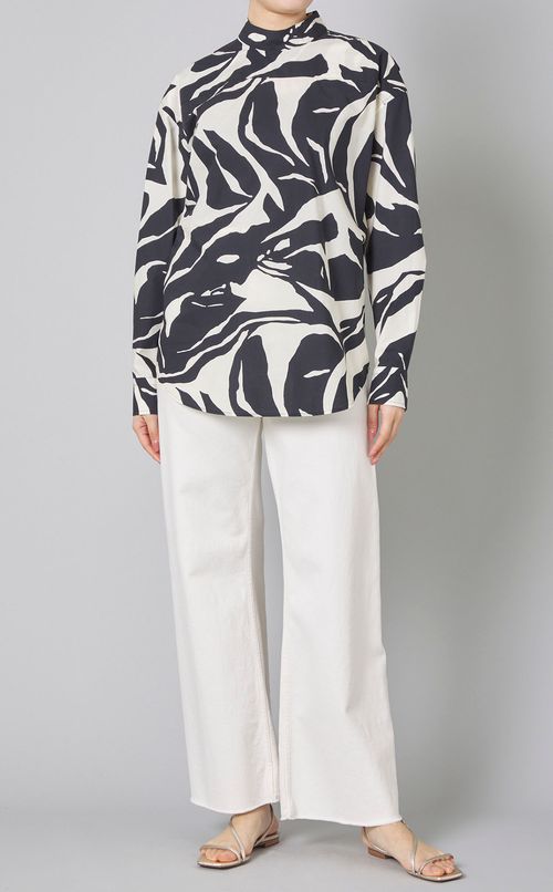 コットンプリントバックレースブラウス