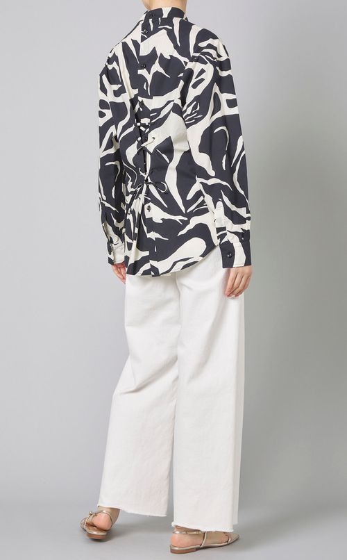 コットンプリントバックレースブラウス