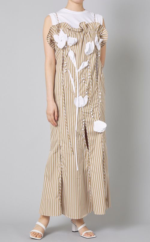 フラワーモチーフストライプワンピース