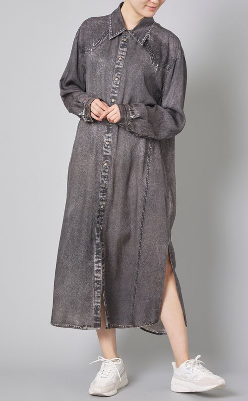 プリントデニムルーズシャツワンピース