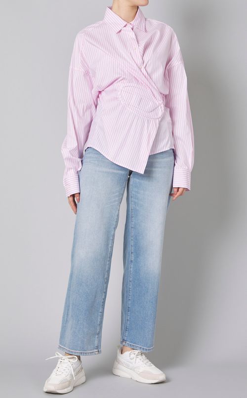 コットンストライプロゴカシュクールシャツ