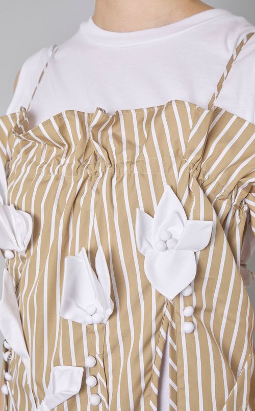 フラワーモチーフストライプワンピース