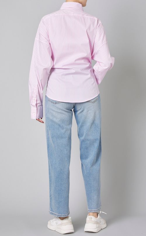 コットンストライプロゴカシュクールシャツ