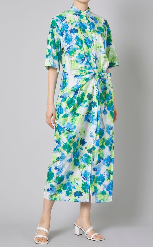 コットンプリント夕イフロントワンピース