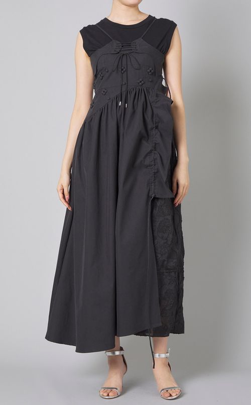 ジャガードミックスレースアップワンピース