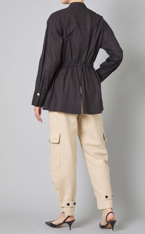 コットンポプリンベルテッドブラウス