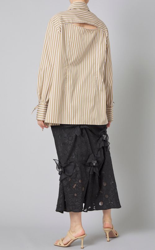フラワービーズモチーフストライプシャツ