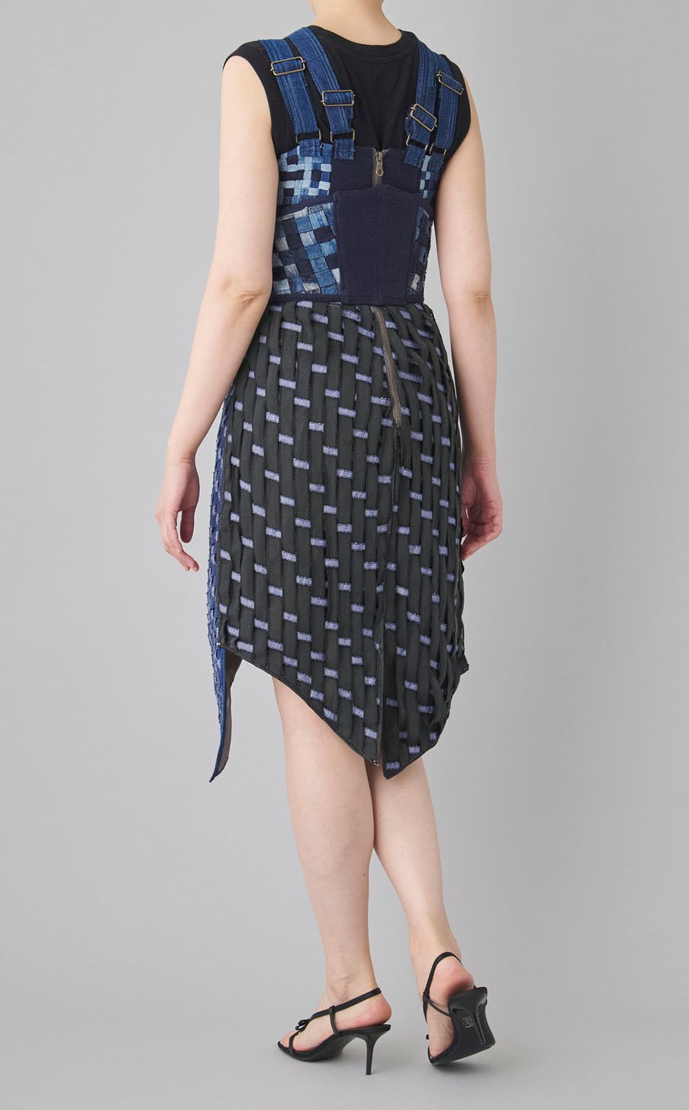 【roop】デニム編みミディドレス、コルセット付き