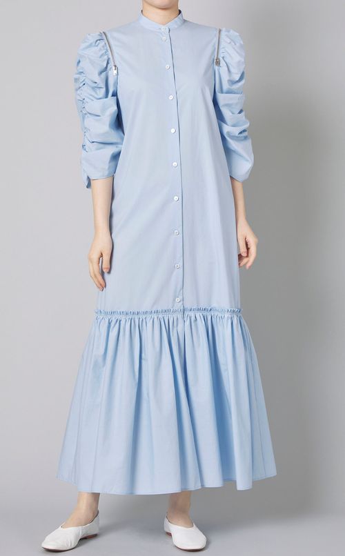 コットンギャザースリーブロングワンピース