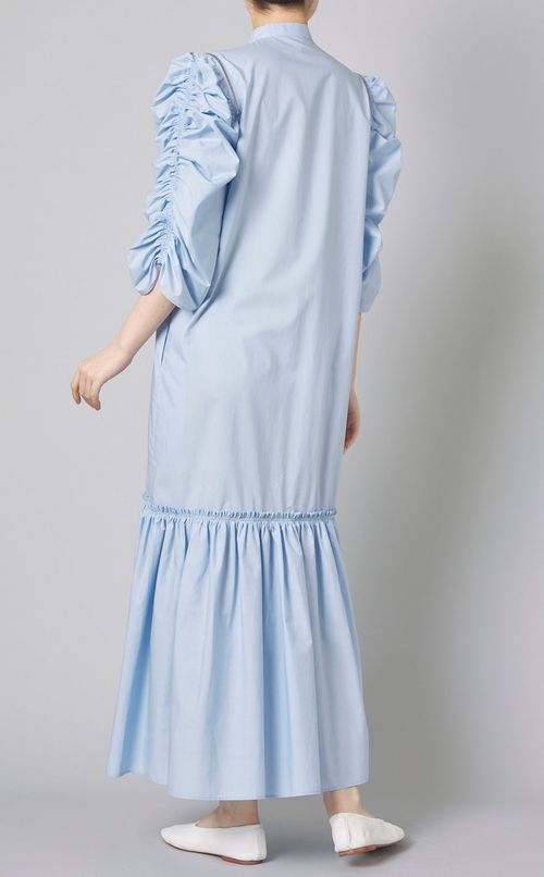 コットンギャザースリーブロングワンピース