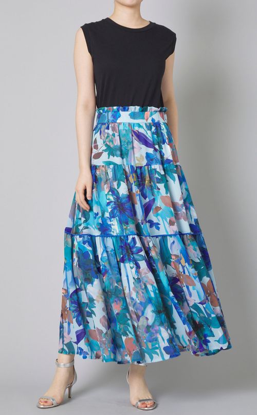 フラワープリントティアードスカー卜