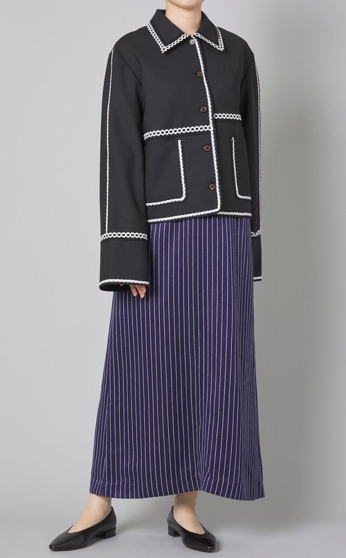 ピンストライプネック切替ロングワンピース